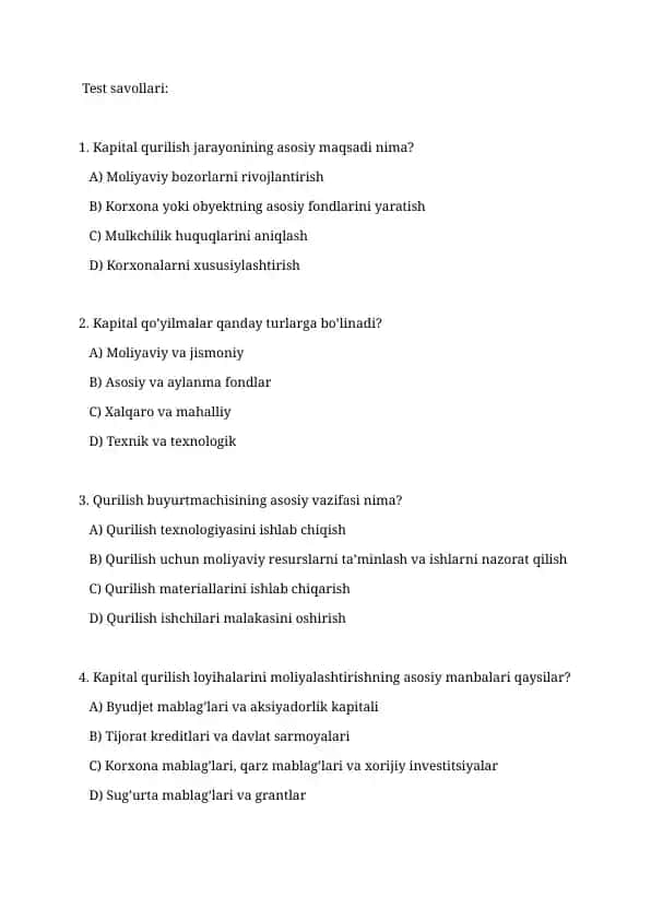 Kapital qurilishni moliyalash