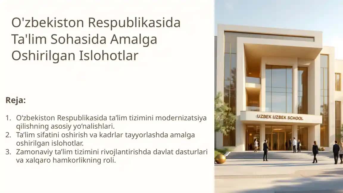 "O'zbekiston Respublikasida Ta'lim Sohasida Amalga Oshirilgan Islohotlar"