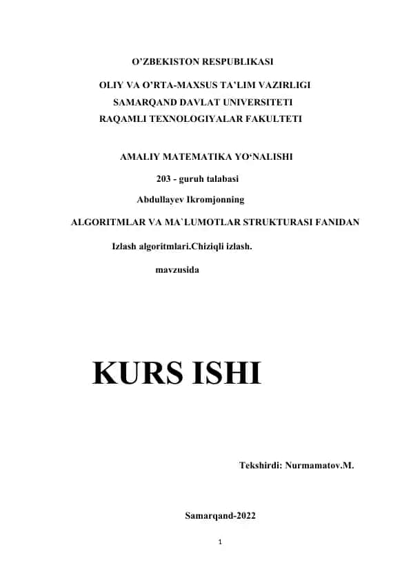Algoritm va Ma'lumotlar Strukturasi