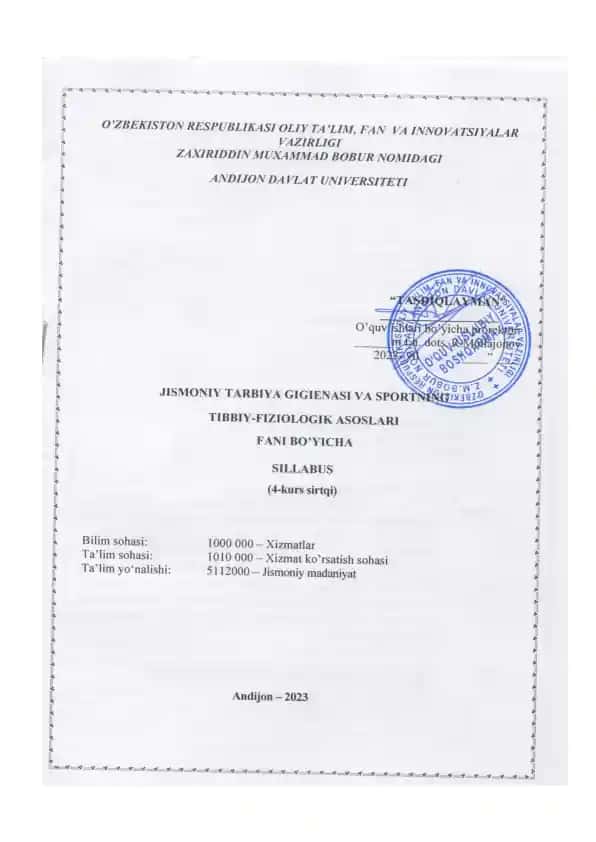 Jismoniy tarbiya gigienasi va sportning tibbiy-fiziologik asoslari