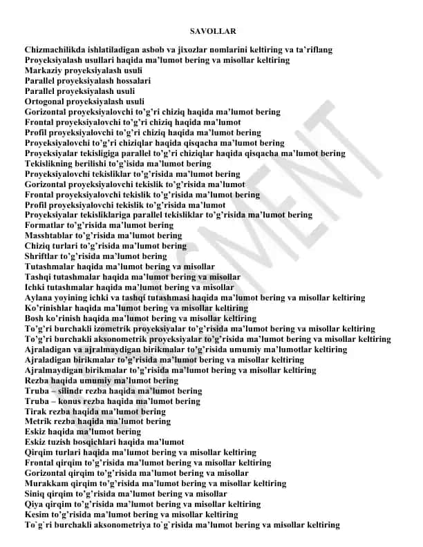 Proyeksiyalash Usullari
