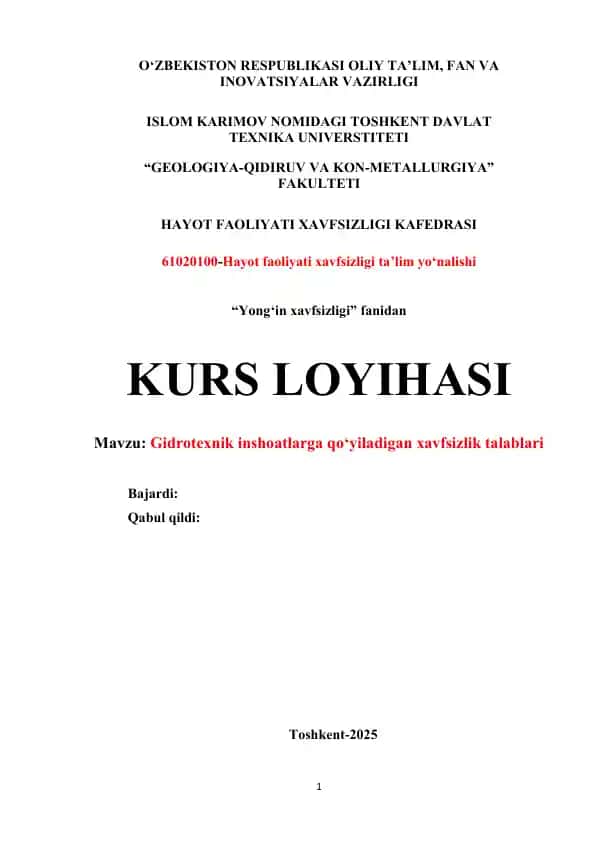 Gidrotexnik inshoatlarga qoʻyiladigan xavfsizlik talablari