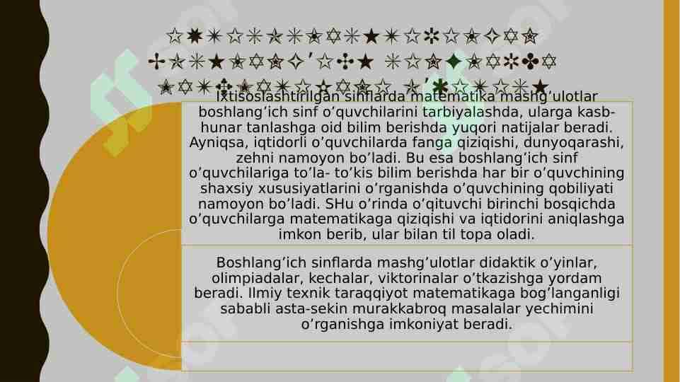 Ixtisoslashtirilgan boshlang’ich sinflarda matematikani o’qitish