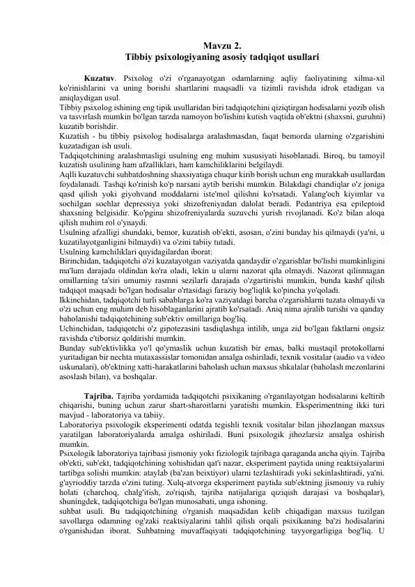 Tibbiy Psixologiya usullari