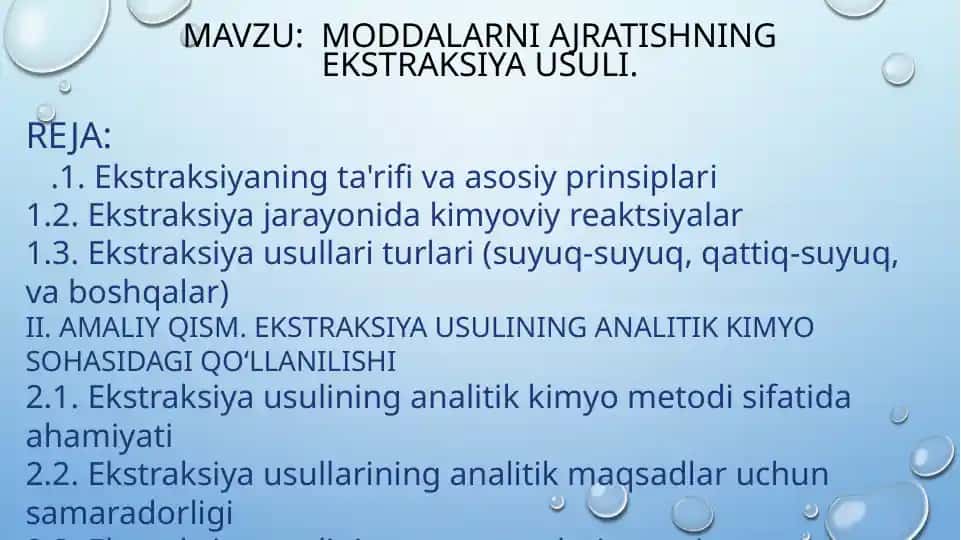 Moddalarni ajratishning ekstraksiya usuli