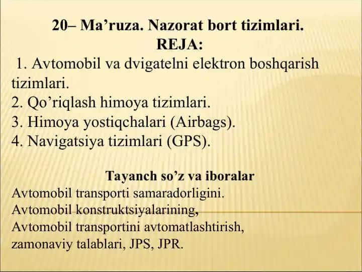 Ma’ruza. Nazorat bort tizimlari