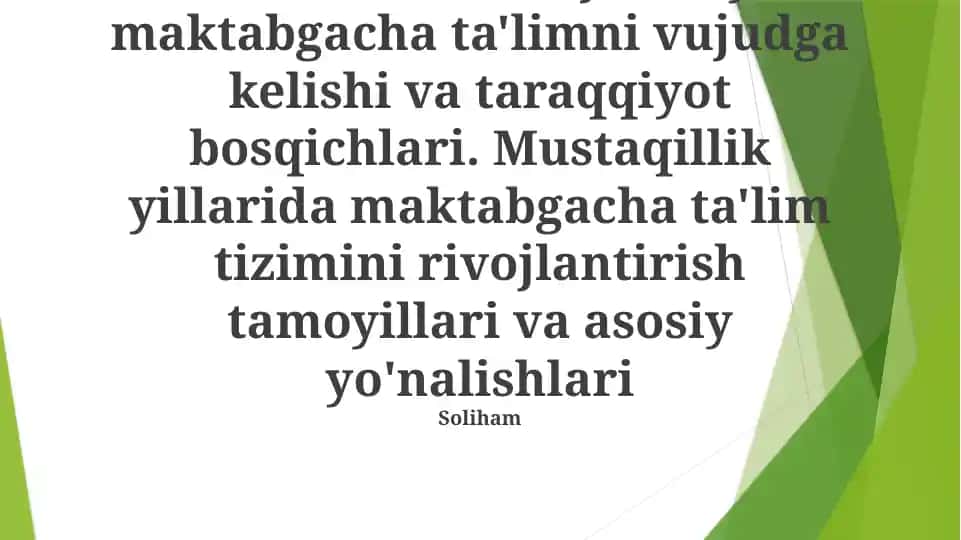 Maktabgacha ta'lim tizimini rivojlantirishning asosiy yo'nalishlari