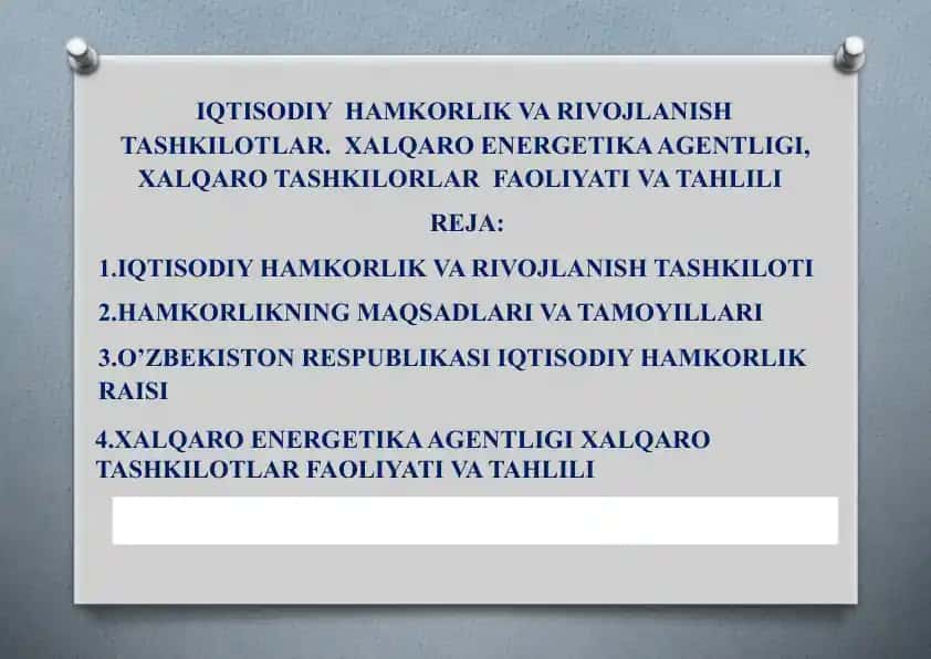 IQTISODIY HAMKORLIK VA RIVOJLANISH