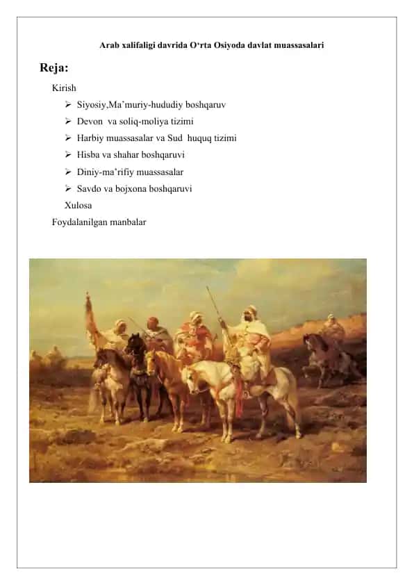 Arab xalifaligi davrida O‘rta Osiyoda davlat muassasalari 25