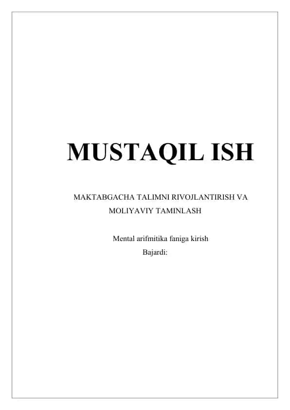 Maktabgacha talimni rivojlantirish va moliyaviy taminlash
