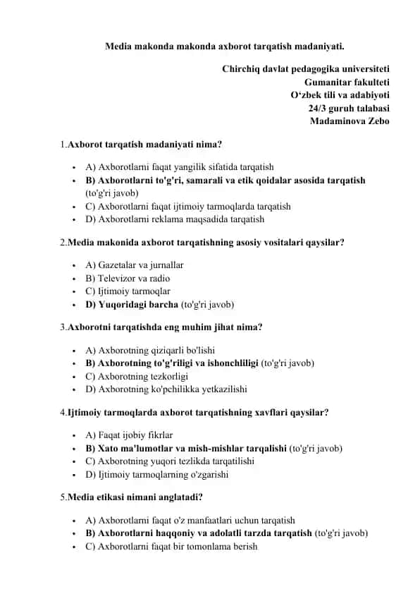 Axborot tarqatish madaniyati taqdimoti