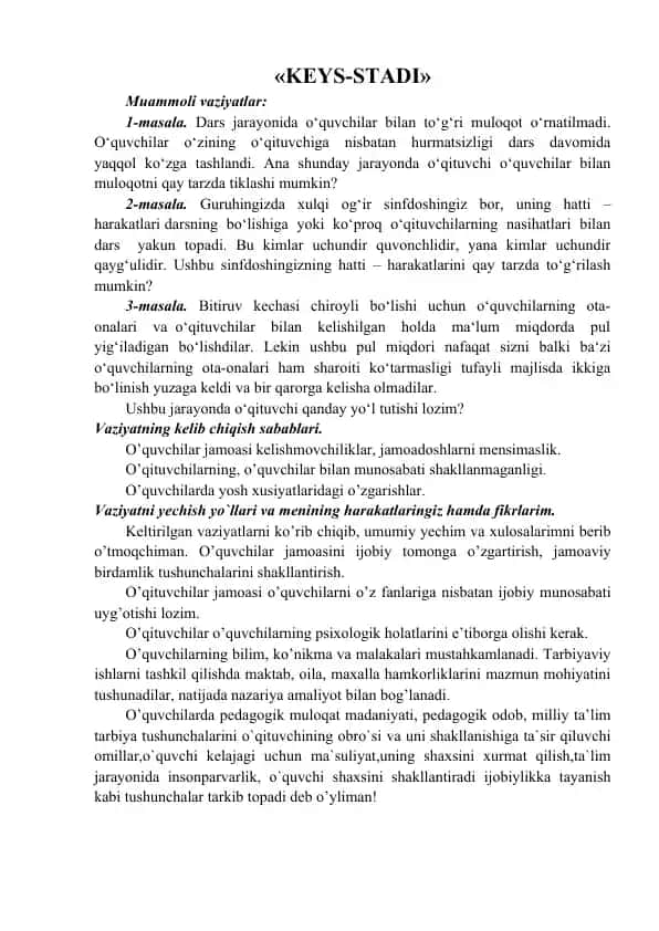 Muloqot san'ati - O'quvchilar bilan muloqot
