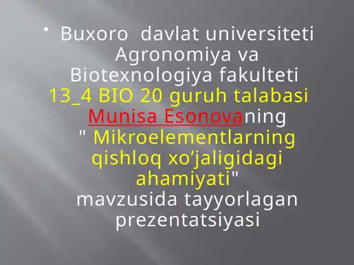 Mikroelementlarning qishloq xo’jaligidagi ahamiyati