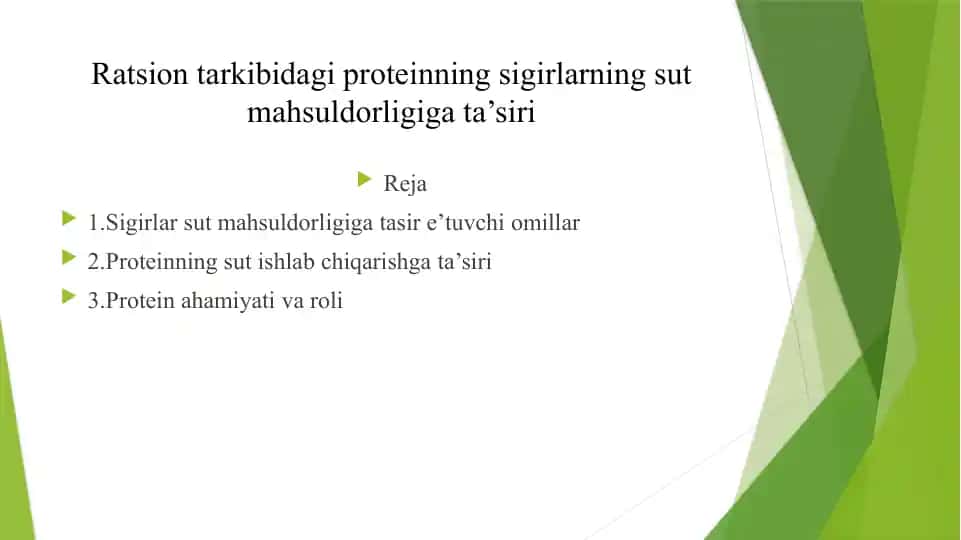 Sigirlarning sut mahsul dorligi va proteinni