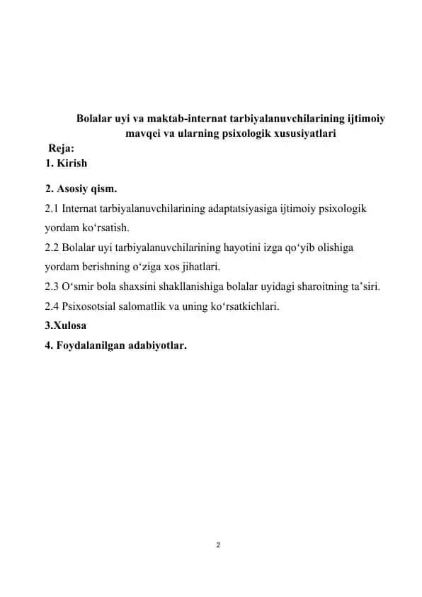 Bolalar uyi va maktab-internat tarbiyalanuvchilarining ijtimoiy mavqei va ularning psixologik xususiyatlari