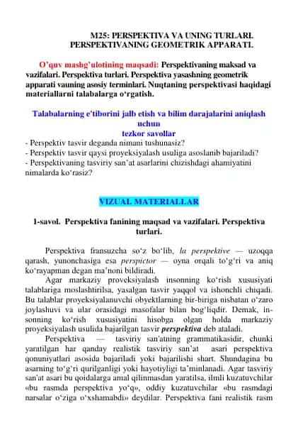 PERSPEKTIVA VA UNING TURLARI