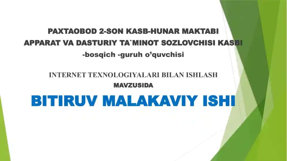 INTERNET TEXNOLOGIYALARI BILAN ISHLASH