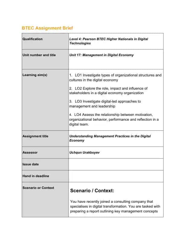 BTEC Assignment Brief