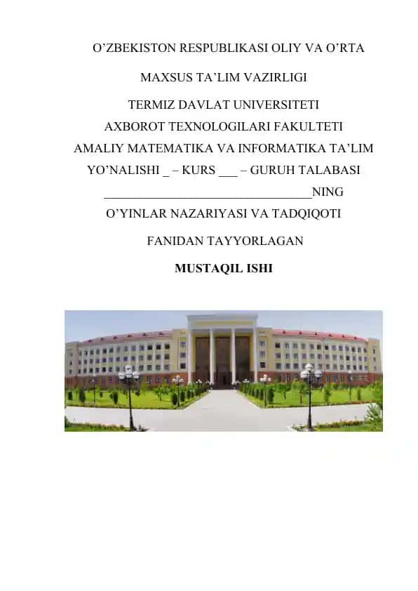 Markov o‘yinlari turlari. Imitatsion model.