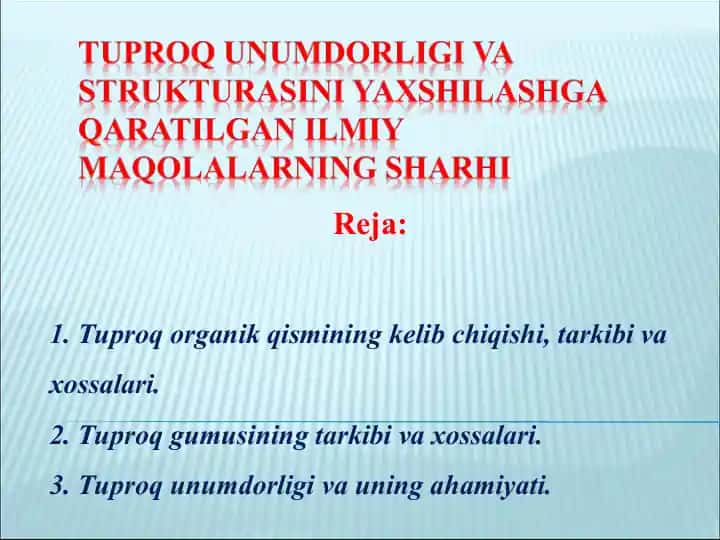 Tuproq unumdorligi va uning ahamiyati