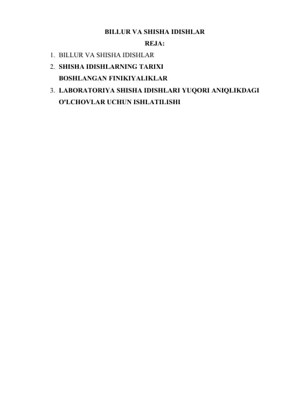 BILLUR VA SHISHA IDISHLAR