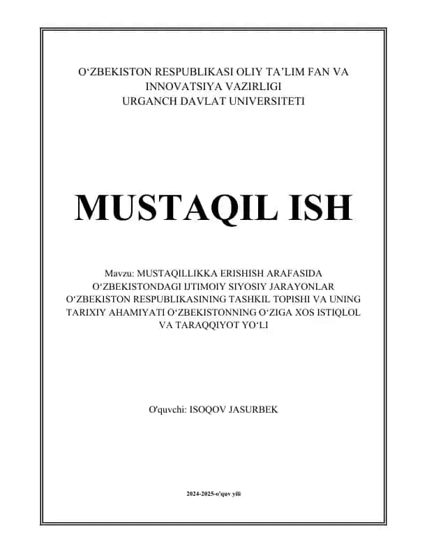 O‘zbekistonning Mustaqillik jarayoni