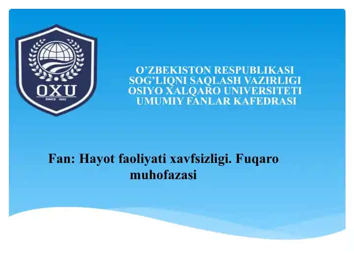 O’ZBEKISTON RESPUBLIKASI SOG’LIQNI SAQLASH VAZIRLIGI O’QITUVCHILARI UCHUN