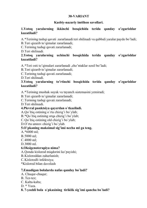 Kasbiy-nazariy imtihon savollari