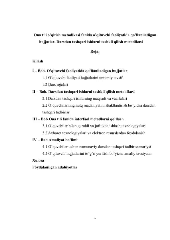 Ona tili o’qitish metodikasi