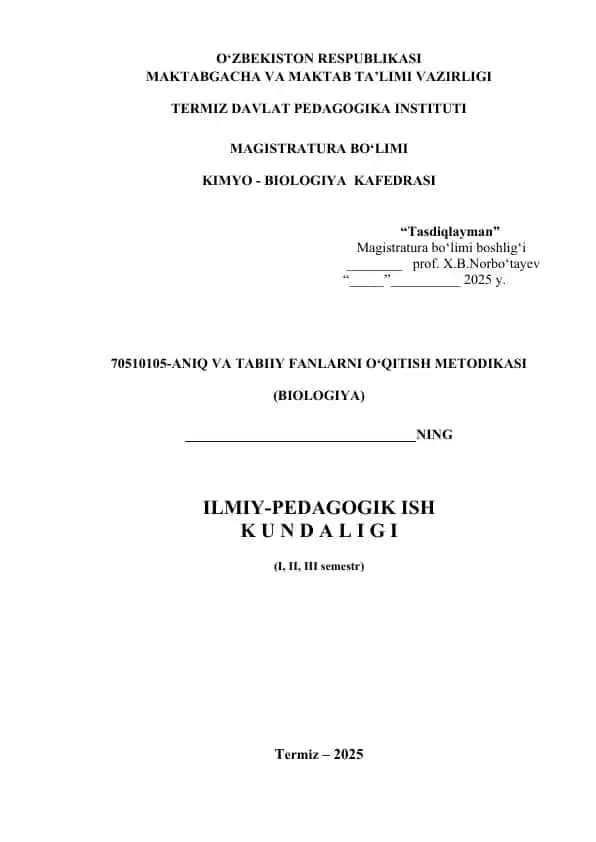 ILMIY-PEDAGOGIK ISH KUNDALIGI