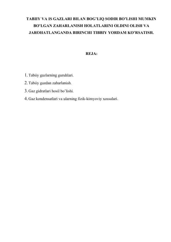 Tabiiy Gazlar va Zaharlanish