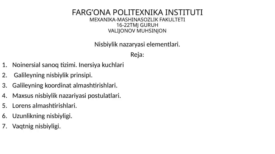 Nisbiylik nazariyasi elementlari