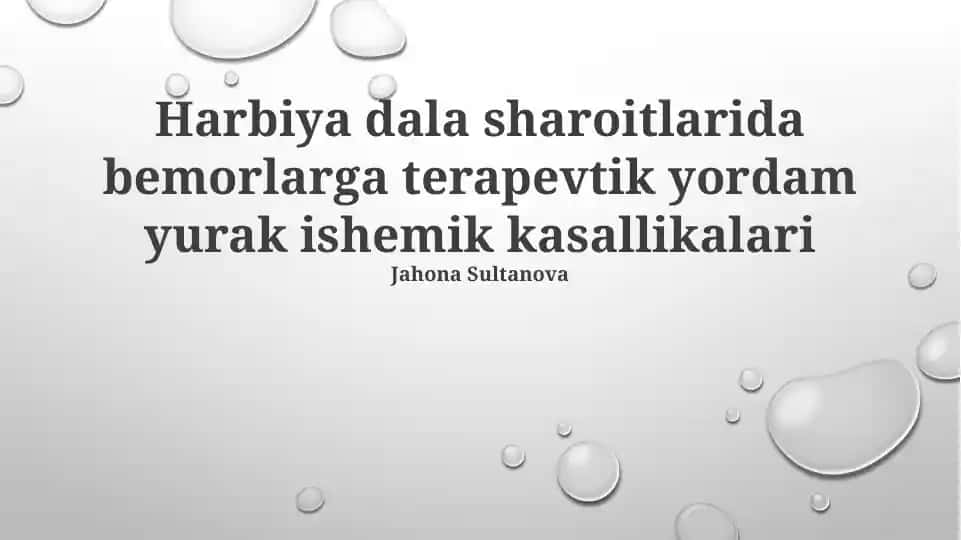 Harbiya dala sharoitlarida bemorlarga terapevtik yordam yurak ishemik kasallikalari