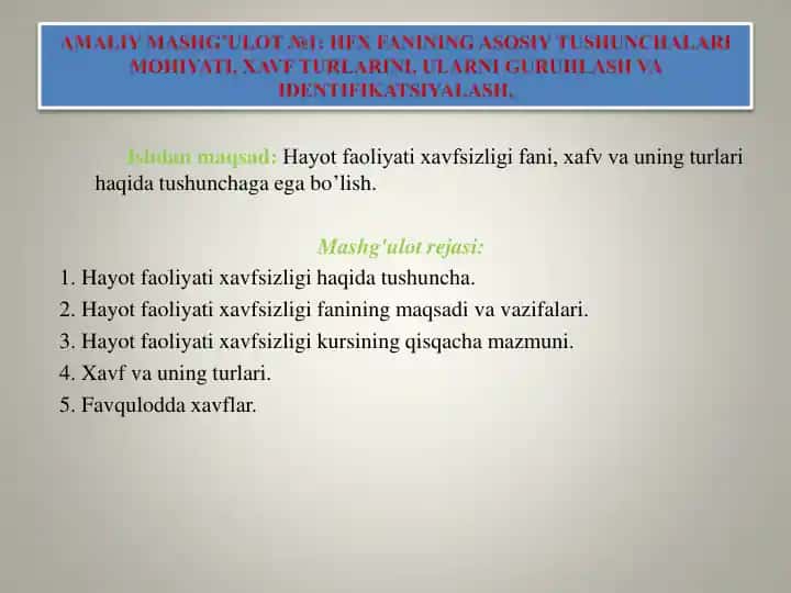 Hayot faoliyati xavfsizligi fani