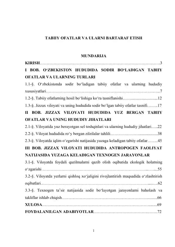 Tabiiy ofatlar va ularni bartaraf etish
