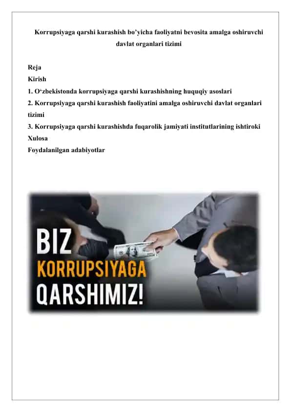 Korrupsiyaga qarshi kurashish faoliyatni amalga oshiruvchi davlat organlari tizimi