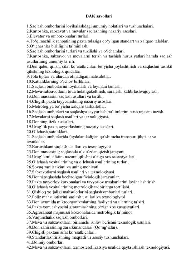Saqlash omborlarini loyihalashdagi umumiy holatlari va tushunchalari