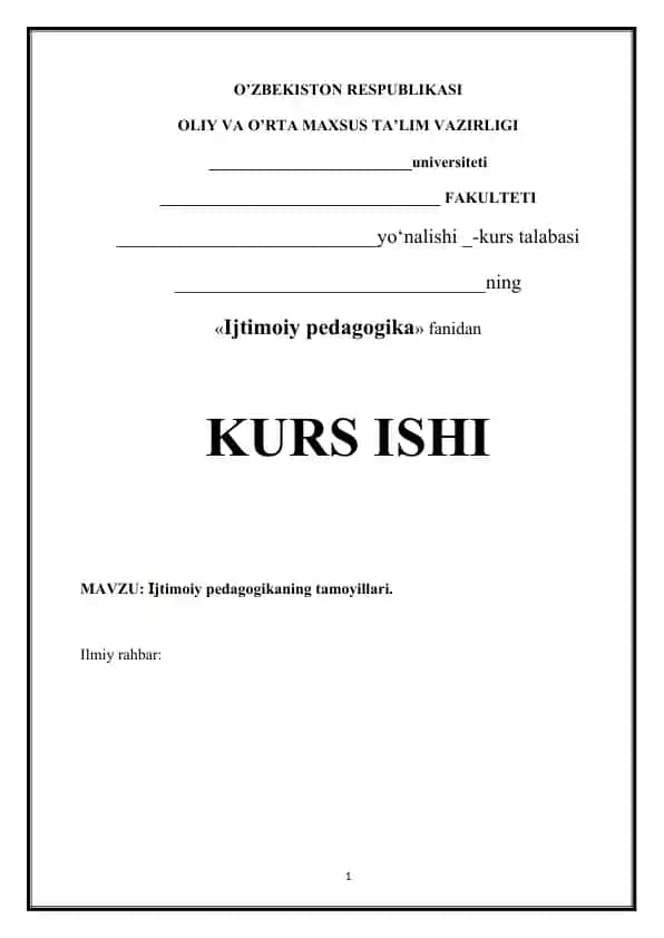 Ijtimoiy pedagogikaning tamoyillari (kurs ishi)