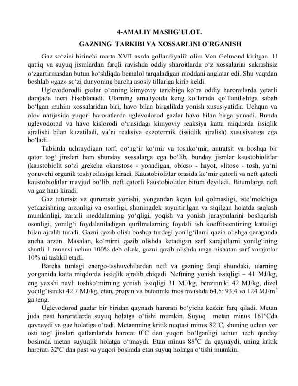 Gazning Tarkibi va Xossalari