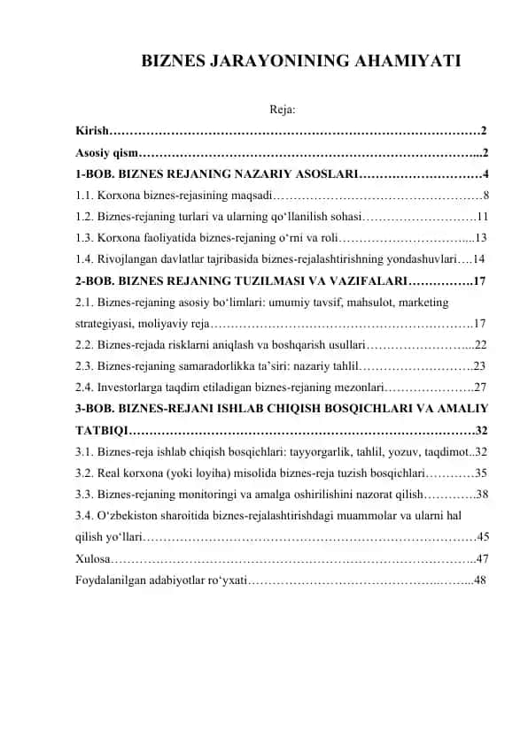 BIZNES JARAYONINING AHAMIYATI
