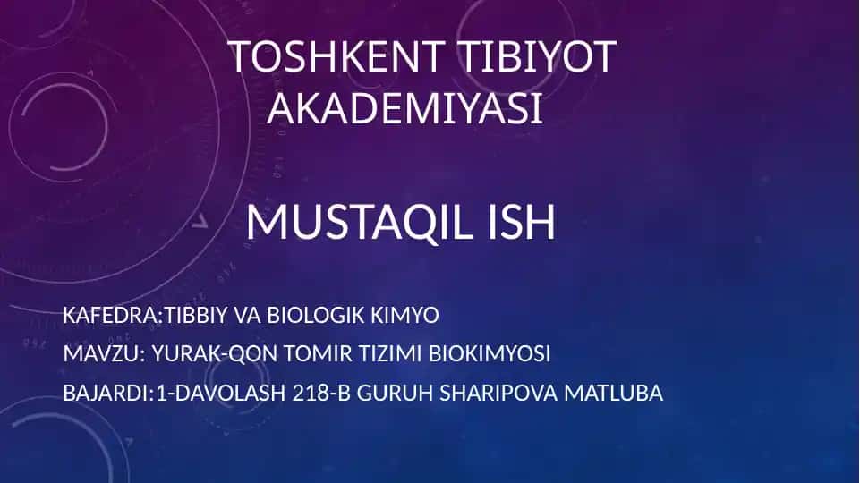 Yurak-QON TOMIR TIZIMIbiokimyosi