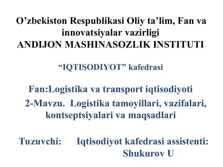 Logistika va transport iqtisodiyoti