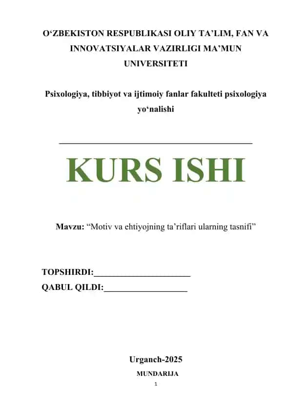Motiv va ehtiyojning ta'riflari ularning tasnifi