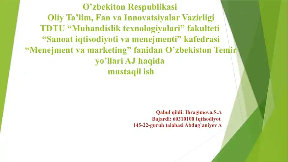 O’zbekiston Temiryo’llari AJ haqida ma’lumotlar