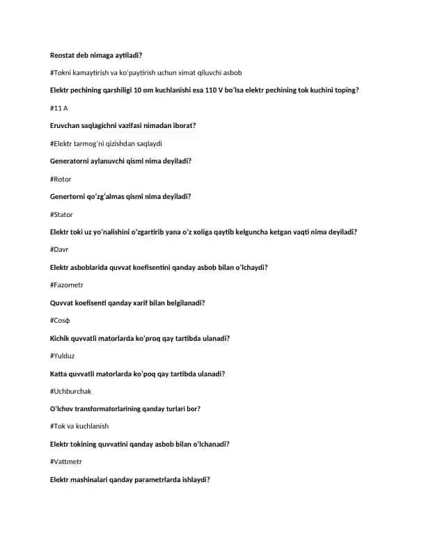Elektr pechining tok kuchini toping
