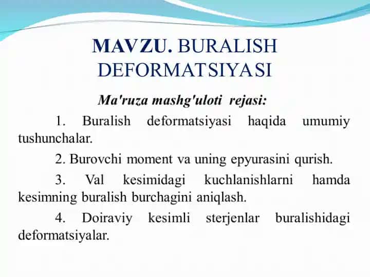 Buralish deformatsiyasi rejasi