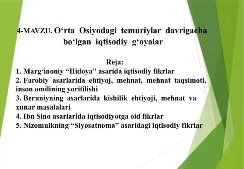 O‘rta Osiyo dagi temuriylar davrigacha bo‘lgan iqtisodiy g‘oyalar