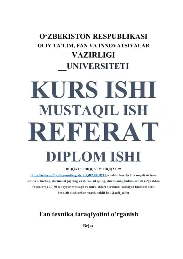 Fan texnika taraqiyotini o’rganish
