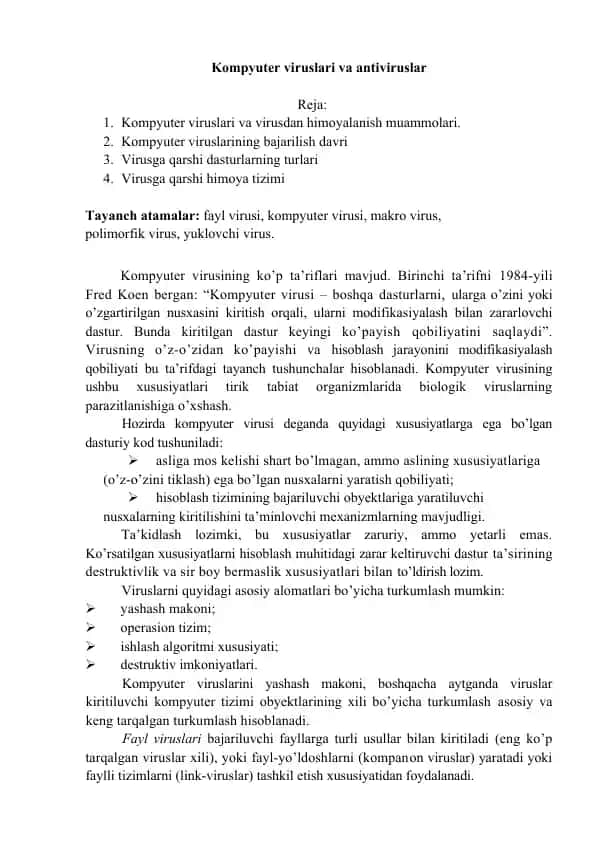 Kompyuter viruslari va antiviruslar