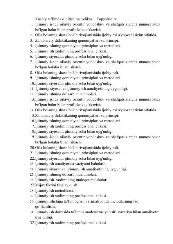 Kasbiy ta’limda o`qitish metodikasi